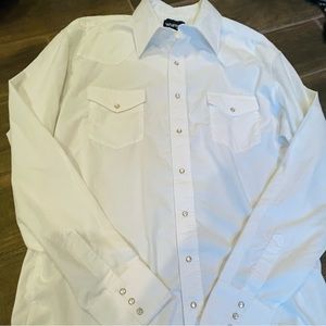 Wrangler Button Down Shirt with Pearl Snaps Size Large Tall White